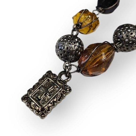 Religious Cross Chain Necklace Wire Wrapped Glass Bead Christian Pendant 17.75" - Picture 1 of 7